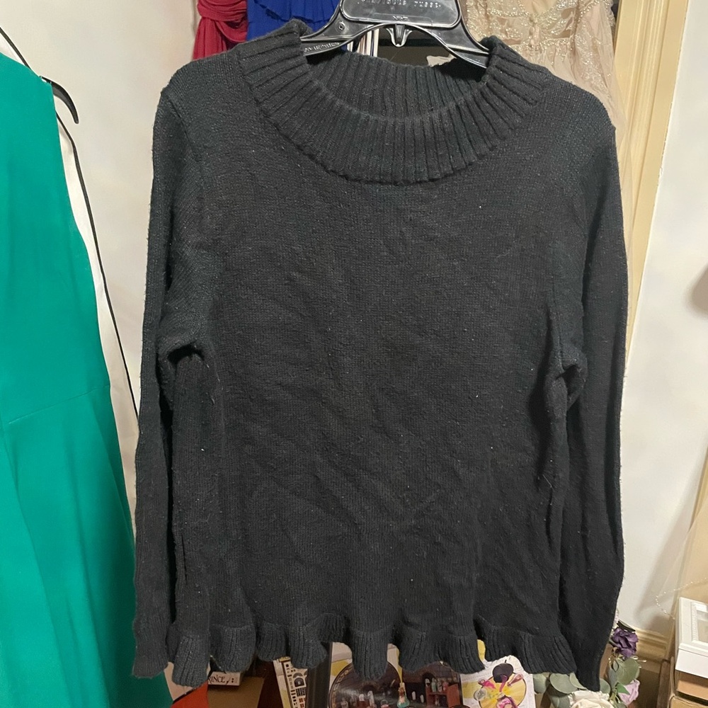 Black Ruffle Hem Women's Sweater